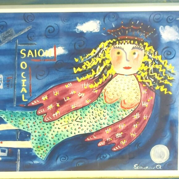 Mermaid Art Print Set Blue Ocean Coastal Decor Signed SenoraQ Mexico Framed - Picture 8 of 15